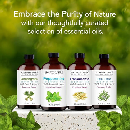 Majestic Pure Essential Oil with Glass Dropper - 100% Pure and Natural - Essential Oils for Diffuser, Aromatherapy, Soap and Candle Making, Peppermint Essential Oil, Peppermint Oil, 4 Fl Oz