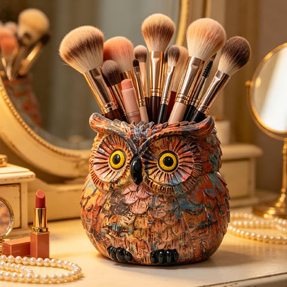 Owl Planter, Owl Plant Pot, Bird Figurine Flower Pots with Drainage for Succulent Cactus Small Herbs, Unique Makeup Brush Holder, Farmhouse Animal Statue for Home Office Decor, Garden Gifts for Women