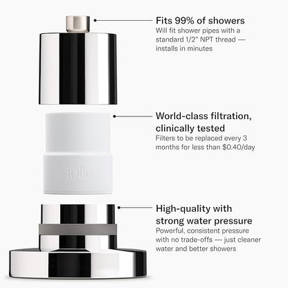 The Jolie Filtered SHOWERHEAD with Shower Water Filter System- High Pressure Showerhead, Hair and Skincare Accessory to Improve Beauty and Personal Care Routine (New Brushed Steel)