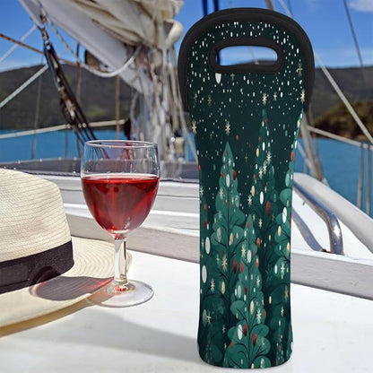 Christmas Tree Wine Bag Single Bottle Wine Tote Bag Neoprene Wine Carrier Bags with Carry Handle Portable Wine Bottle Holder for Travel Party Picnic