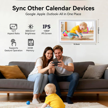 15.6 Inch Digital Calendar，Smart Touchscreen Interactive Display for Family Schedules，Chore Charts, Achievement Rewards,Meal Planner, to Do List，Wall & Desk Mount Smart Electronic Planne