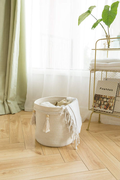 Mkono Macrame Woven Wall Hanging and Boho Storage Basket Home Decor