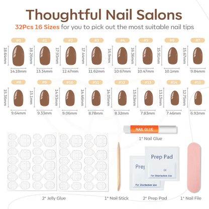 modelones Pink Short Press on Nails, Fall Halloween Oval Fake Nails Kit Press Ons with Nail Glue, Adhesive Tabs, Nail File, Prep Pad, Manicure Stick, 32Pcs 16 Sizes