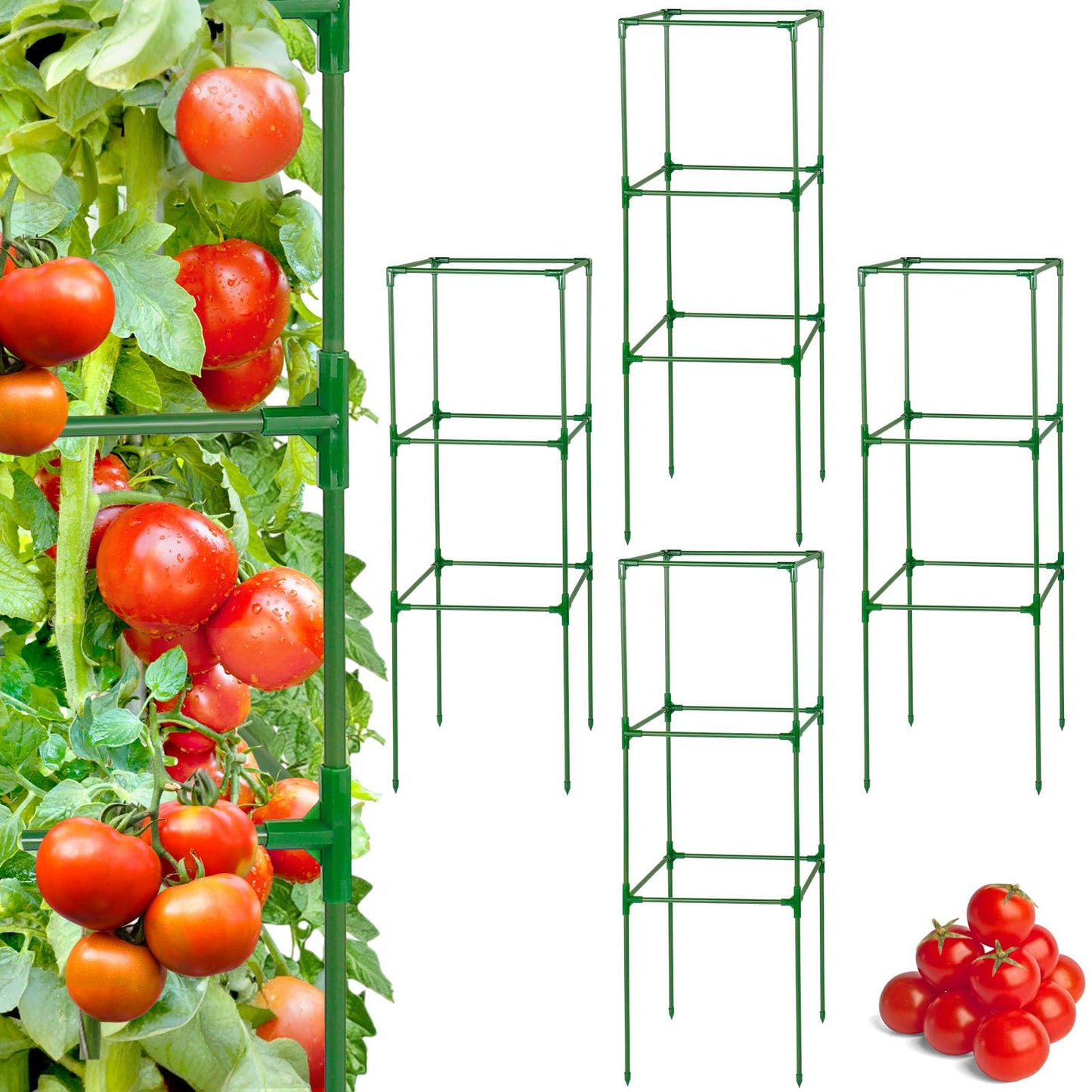 45x14.5x14.5in Square Tomato Cage for Garden - 4 Pack Adjustable Rust-Resistant Tomato Metal Trellis for Pots/Raised Beds/Outdoor, Fits Heavy Plants as Cucumber/Pepper/Eggplant/Pea, Easy to Assemble