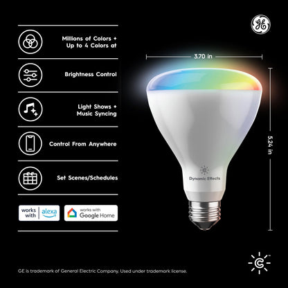 GE Cync Dynamic Effects A19 LED Smart Light Bulbs, Bluetooth and WiFi Color Changing Lights with Music Sync, Compatible with Alexa and Google Home (2 Pack)
