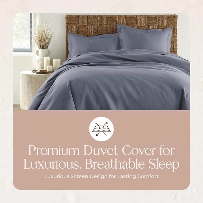 100% Organic Cotton Duvet Cover King Size - Naturally Soft Lightweight & Cooling Duvet Cover Set with Decorative Shams - Premium GOTS Certified 300 Thread Count Sateen Weave (Mineral, King)