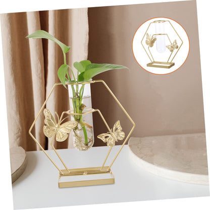 Hemobllo Hydroponic Glass Vase Metal Stand Desktop Flower Planter for Home Decor Unique Terrarium for Indoor Plants Modern Decorative Vase