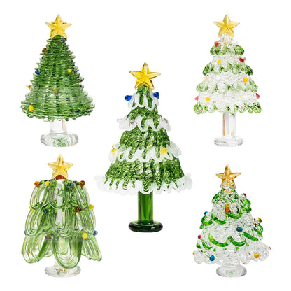 SYWAN Mini Crystal Christmas Tree Figurine Collection, Hand Blown Glass Tree Dollhouse Fairy Garden Miniature Small Winter Figurine for Xmas Party Tabletop Mantel Home Decorative Hanging Ornament
