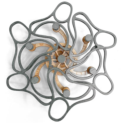 Mindsight Moving Kinetic Wall Art - 34 x 34 - Wind up to power peaceful motion (no battery) - Calming Wall Décor for Living Room, Office, Bedroom, Kitchen - Hand Crafted Wood - Wander, Glacier Gray