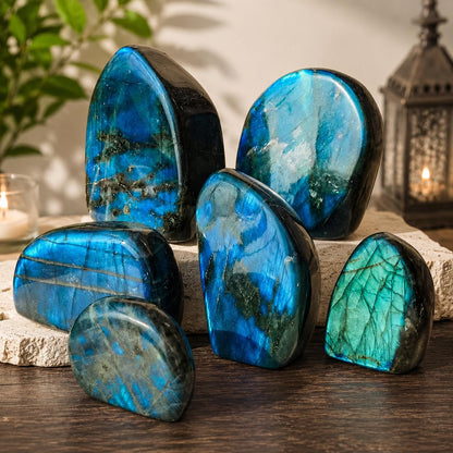 WHAL&YUNE 2.2-2.6lb Natural Labradorite Polished Stone, Gemstones Large Size Labradorite Stone Collectible Figurines with Vibrant Blue Flash for Healing, Meditation, Home Decor 1PC