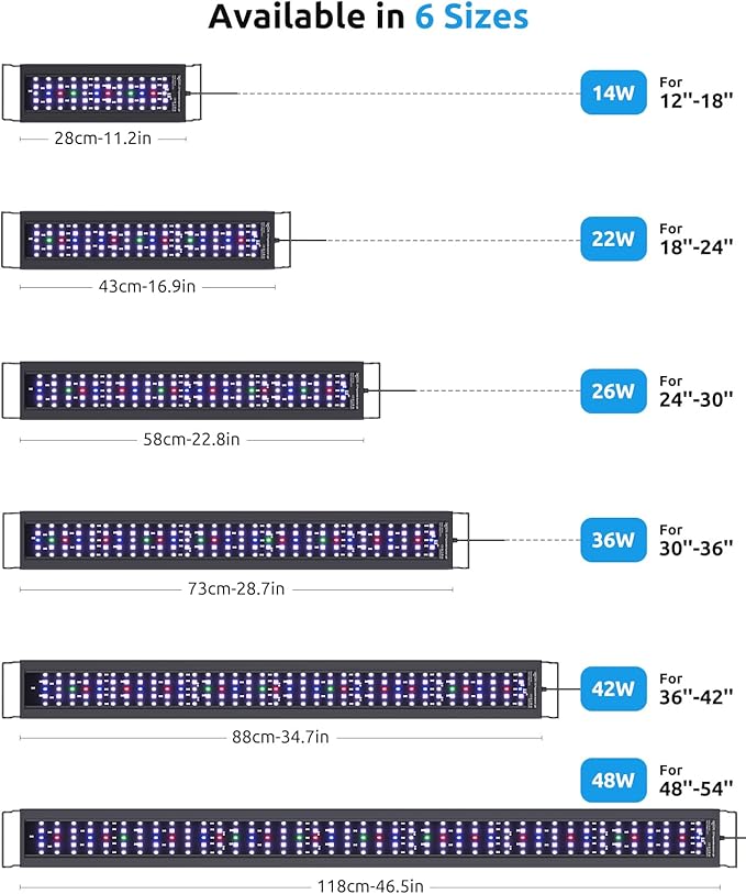 SEAOURA Aquarium LED Light with Thermometer, 18-24in Full Spectrum Lights for Fish Tank, 24/7 Programmable with Power Off Memory, WRGB Custom, 20 Level Dimmable Brightness for Freshwater Aquariums