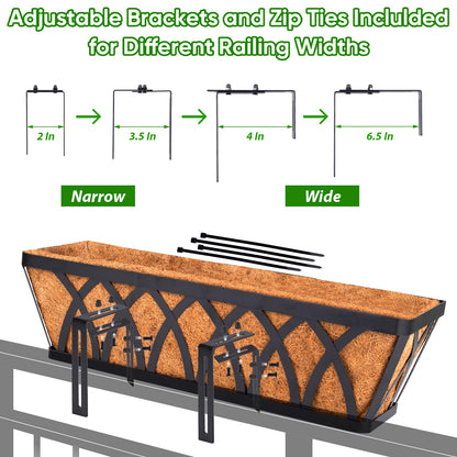LCHUANG Deck Railing Planter Window Box - 3 Pack 24 Inch Deck Balcony Rail Planter with Coconut Coir Liner, Fence Metal Hanging Flower Planter Basket Deck Railing Planter Boxes for Outdoor Lawn