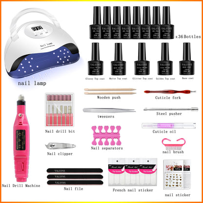 NAIL POLISH KIT with U V Lamp and Drill Starter Kit 36 Colors Gel Nail Polish Nail Art Gel Manicure Kit