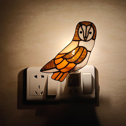 CHEZBABY Stained Glass Night Light Plug into Wall Accent Nightlight Lamp Decorative for Hallway Bedroom Kitchen Home Decor(Barn owl)