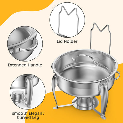 BriSunshine 6 QT Chafing Dish Buffet Set with Serving Spoons, 2 Packs Stainless Steel Round Chafing Dishes with Glass Lid & Lid Holder, Food Warmers for Parties Buffet Weddings Catering Events