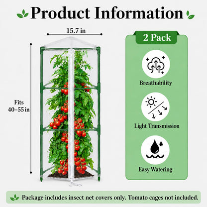 Halatool Garden Tomato Plant Cover Netting, Fits 40–55" Tall Tomato Cages, Garden Bird Netting with Zipper & Drawstring, Insect Barrier, Plant Covers from Insects Animals, 2 Pack, 45"×15.7"