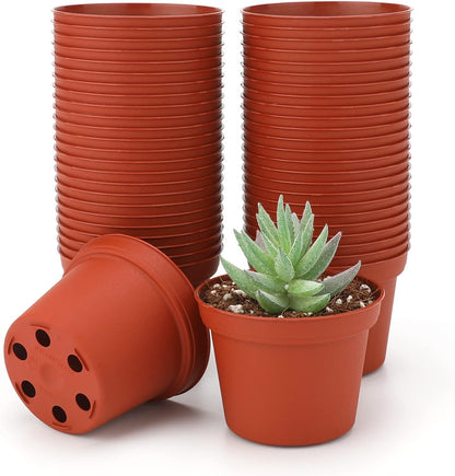 serazat 50 Pack Mini Brown Plastic Plant Pots – 2.16 x 1.97 Inch Nursery Pots for Small Plants, Succulents, Flowers – Ideal for Home & Office Decor