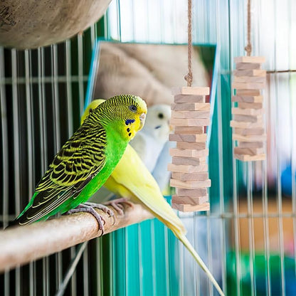 Housoutil Parrot Chewing Blocks 100Pcs Natural Wooden Bird Toys DIY Craft for Bird Cage Accessories Cockatoos Macaws African Grey Small Medium Birds
