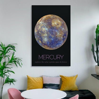 LGDSBHH Minimalist Mercury Solar System Canvas Wall Art - Educational Space Planet Poster - Science Classroom & Kids Bedroom Decor - 12x18 Inch (Unframed)
