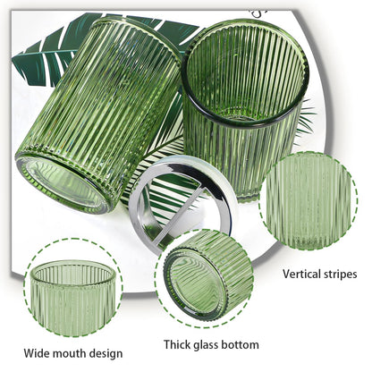 Tonxus Green Toothbrush Holders for Bathrooms, 2pcs Glass Toothbrush Holder and 12oz Bathroom Tumbler Cup Set, Silver Tooth Brush and Toothpaste Organizer for Bathroom Vanity Countertop