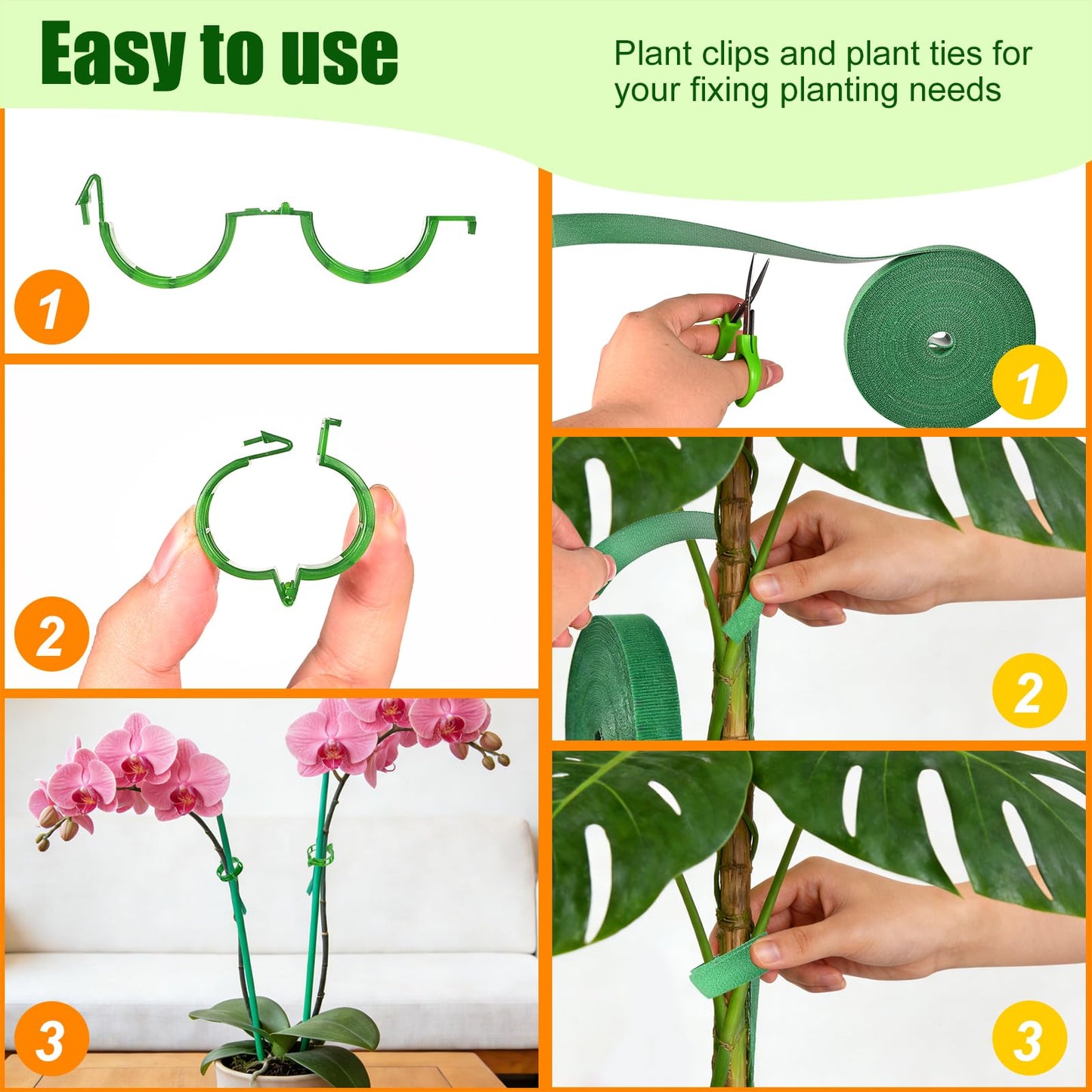 owandan 200Pcs Secured Plant Support Clips with Plant Ties 20mm 33ft - Tomato Clips Garden Tape Strap for Garden Netting Climbing Plants, Fixing Stem and Vine (Green)