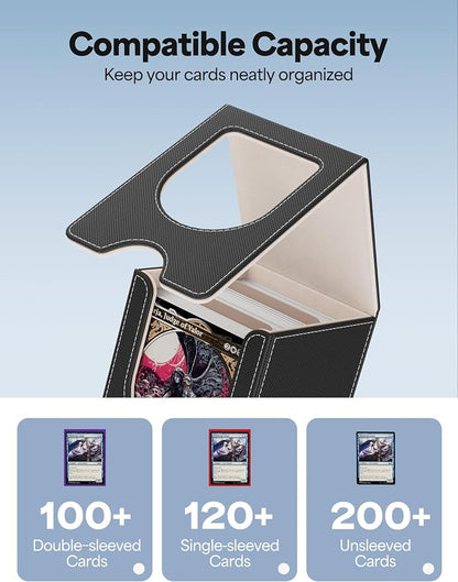 Card Deck Box for MTG Commander, Card Case Holds 100+ Double-Sleeved Cards, Magic Card Box Fits for TCG/PTCG/CCG Card with 2 Dividers (Black&Gold)