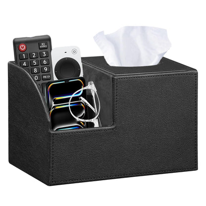 PU Leather Square Tissue Box Cover - Multi-Functional Tissue Box Holder, Tissue Box Cover with Storage,Tissue and Remote Control Holder, Cube Tissue Box Organizer Bedroom Nightstand End Table