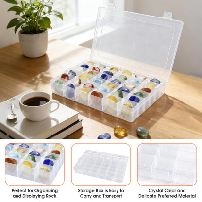 2 Pack Rock Collection Box, 36 Grids Rock Display Case with Adjustable Dividers, Clear Plastic Box Ideal for Rock Collection, Suitable for Crystal, Gemstone, Fossil, Seashells, Jewelry, Beads, Crafts
