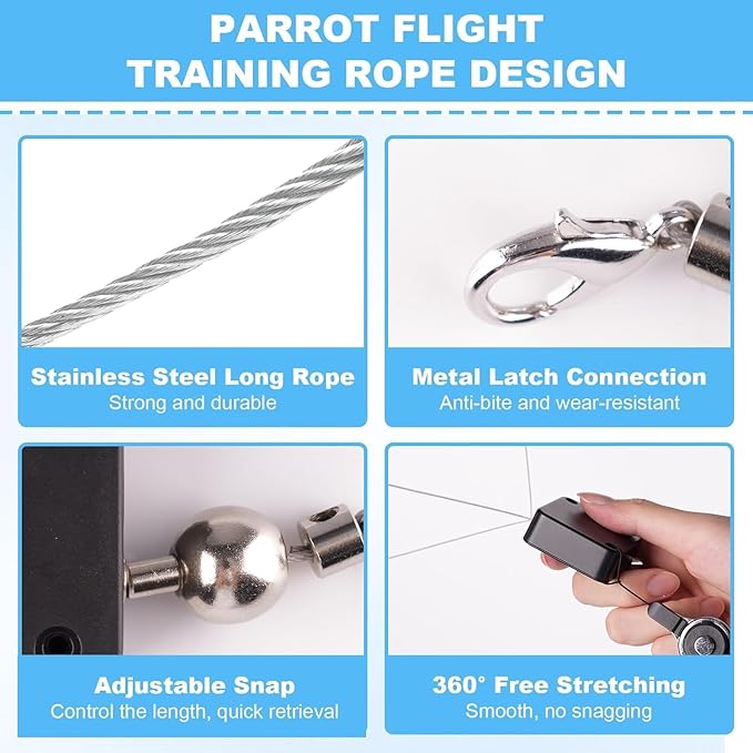 Retractable Bird Leash, with 5 Different Size Foot Ring and Feeder Box, Anti-Bite Parrot Harness Bird Flight Training Rope for Budgies, Cockatiels, Psittacula Longicauda, Mini Macaws (19.69Ft)