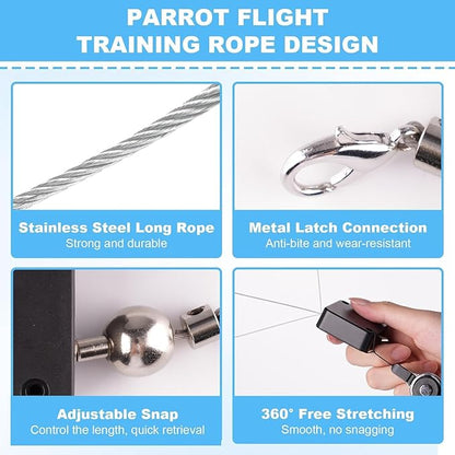 Retractable Bird Leash, with 5 Different Size Foot Ring and Feeder Box, Anti-Bite Parrot Harness Bird Flight Training Rope for Budgies, Cockatiels, Psittacula Longicauda, Mini Macaws (19.69Ft)