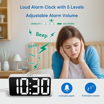DreamSky Small Digital Alarm Clock for Bedroom, RGB Desk Clock for Kid Girl | Electric Clock with Large Numbers for Bedside Nightstand, Dimmer, Adjustable Alarm Volume, USB Port, USB-C Adapter Powered