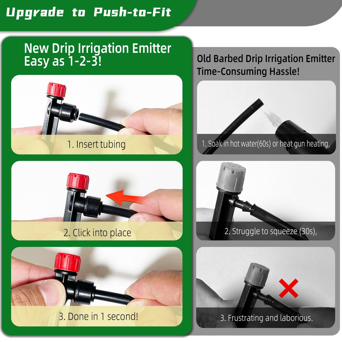 60PCS Push-to-Fit Drip Irrigation Emitters for 1/4 inch Irrigation Tubing, Adjustable 360 Degree Drip Emitter Sprayer with Stake, Irrigation Dripper Sprinklers for Drip Irrigation System