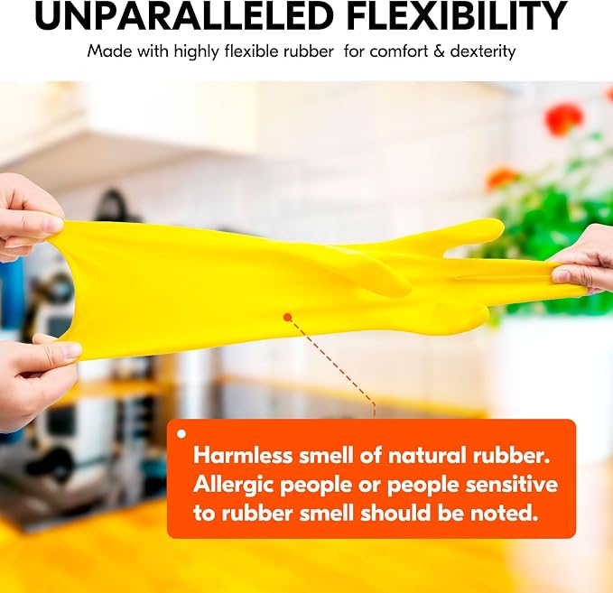 Vgo... 10-Pairs Reusable Household Gloves, Rubber Dishwashing gloves, Extra Thickness, Long Sleeves, Kitchen Cleaning, Working, Painting, Gardening, Pet Care (Size M, Yellow, HH4601)