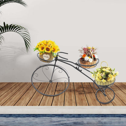 QQDETRR Bicycle Plant Stand, Large Metal Tricycle Planter for Indoor/Outdoor, 3-Tier Flower Holder for Garden, Home, Black