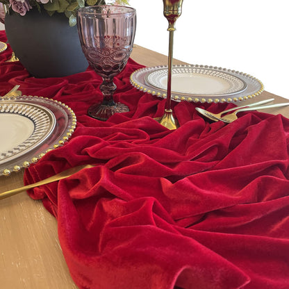 BTF HOME Velvet Table Runner, 10ft Luxurious Wedding Reception Decorations Soft Velvet Fabric Table Linen Overlay for Party (20 x 120 inch, Red)