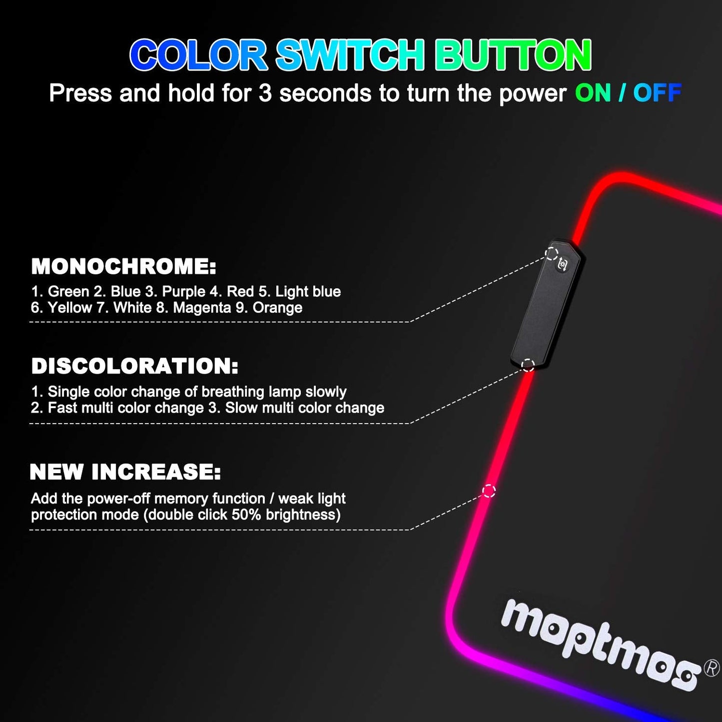 RGB Gaming Mouse Pad Anime Dragon Mousepad Mat LED with 15 Lighting Modes for Computer 31.5 X 12 Inch (Red)