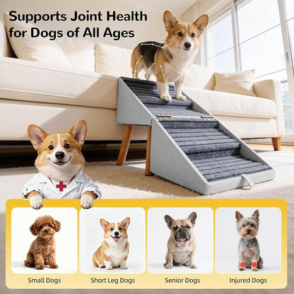 Dog ramp for Small Dogs, 2-in-1 Pet Steps & Ottoman - Foldable Dog ramp for Couch, Non-Slip Wooden Pet ramp for Puppy Senior Injured Dogs (Light Grey, XL(17.13H))