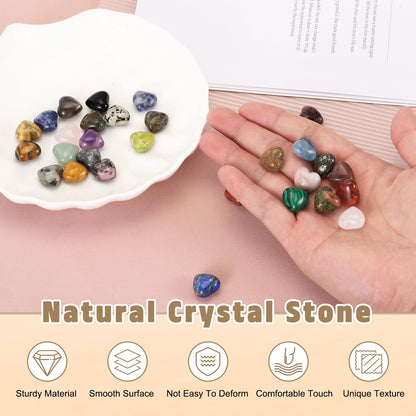 PATIKIL 20Pcs Natural Heart Shaped Crystal Stone, 0.6 Inch 3/8" Thick Mini Polished Love Gemstone Crystal, Pocket Rock Engraved Worry Stones for Women Gifts Meditation, Clear Quartz