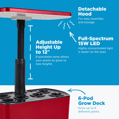 AeroGarden Harvest Lite in Cherry Red, Soil-Free Indoor Hydroponic Garden with LED Grow Light for Year-Round Gardening of up to 6 Herbs and Vegetables