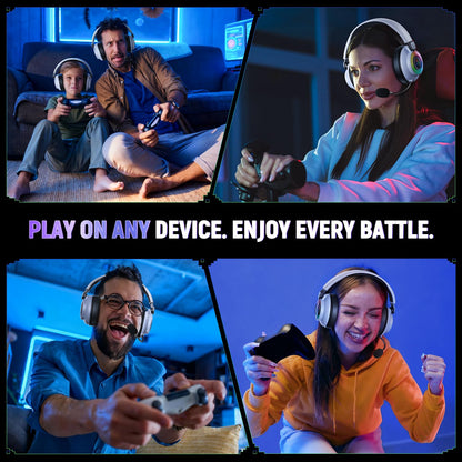 Wireless Gaming Headset for Ps5 Ps4 - 2.4GHz, Bluetooth, Wired, 7.1 Surround Sound, Noise Cancelling Mic, RGB Lights, 40H+ Battery, Lossless Audio, Comfy Over Ear Headphones for PC, Switch, Xbox, Mac