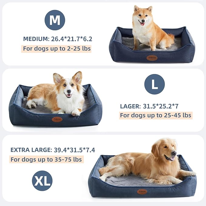 Tidore Orthopedic Dog Beds for Medium Dogs, Durable Egg Crate Foam Sofa Dog Bed wit Washable Removable Cover,Waterproof Lining,Pet Bed for Large Dogs (Navy Blue, 31.5" L x 25.2" W x 7" Th)