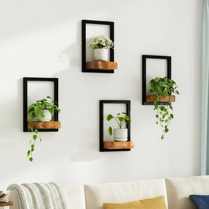 Natural Edge Cedar Wood 2 Pack Wall Plant Holders, Window Planters Shelves, Wood Floating Shelf, Indoor Plants Stands, Wall Decor Planter Hanging Shelf, 12x9x5 Inches