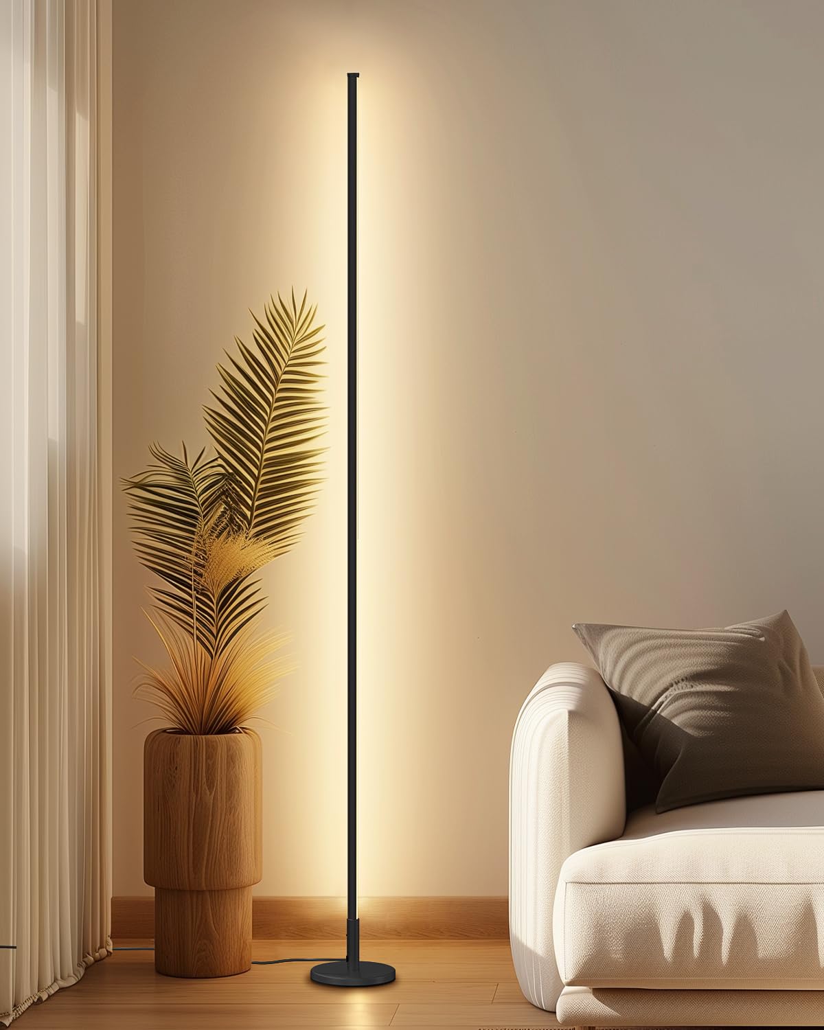 TACAHE Minimalist Corner Floor Lamp - 2700K-6500K Dimmable LED Night Light - Modern Standing Mood Lamp with Remote Control for Living Room, Bedroom - 57" 12W - Black - 1Pack