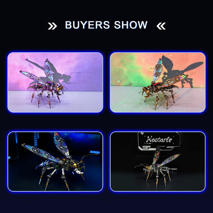 MOSTARLE 3D Metal Puzzle Kit, StingSpark Mechanical Wasp Model, 275 Pieces Cyberpunk Insect Building Set with Iridescent Wings, DIY Science Project for Adults and Teens