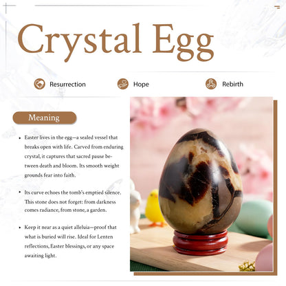 Nupuyai 1.97"-2.56" Natural Septarian Dragon Crystal Egg with Wooden Stand Healing Stone Egg for Divination Fengshui Meditation Home Decorations