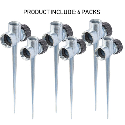 Hourleey 6 Pack 1/2 inch Zinc Alloy Lawn Sprinkler Spike Base, Water Flow Thru Sprinkler for Yard, Lawn, Garden and Grass Irrigation