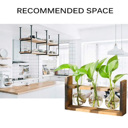 Kingbuy Glass Plant Terrarium with Retro Wood Stand – 3 Bulbs Propagation Station, Indoor Garden Planter & Bulb Vase, Desktop Decor for Home Kitchen Wedding, Gift for Women and Plant Lovers