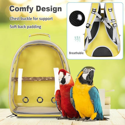 Bird Carrier Backpack with Wood Perch, Transparent Bird Travel Cage, Portable Pet Carrier Backpack, Breathable Hangbag for Vet Transport Camping Hiking (Light Blue)