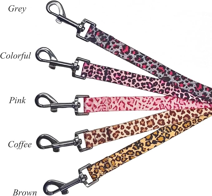 Dog Collar Leash Set, Leopard Pattern, Polyester Material, Adjustable Collar and 5ft Matching Leash, for Medium Dogs.(M, Brown Leopard)