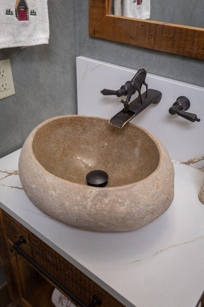 Eden Bath River Rock Boulder Variable Shaped Vessel Sink, Polished Stone Basin with Natural Exterior